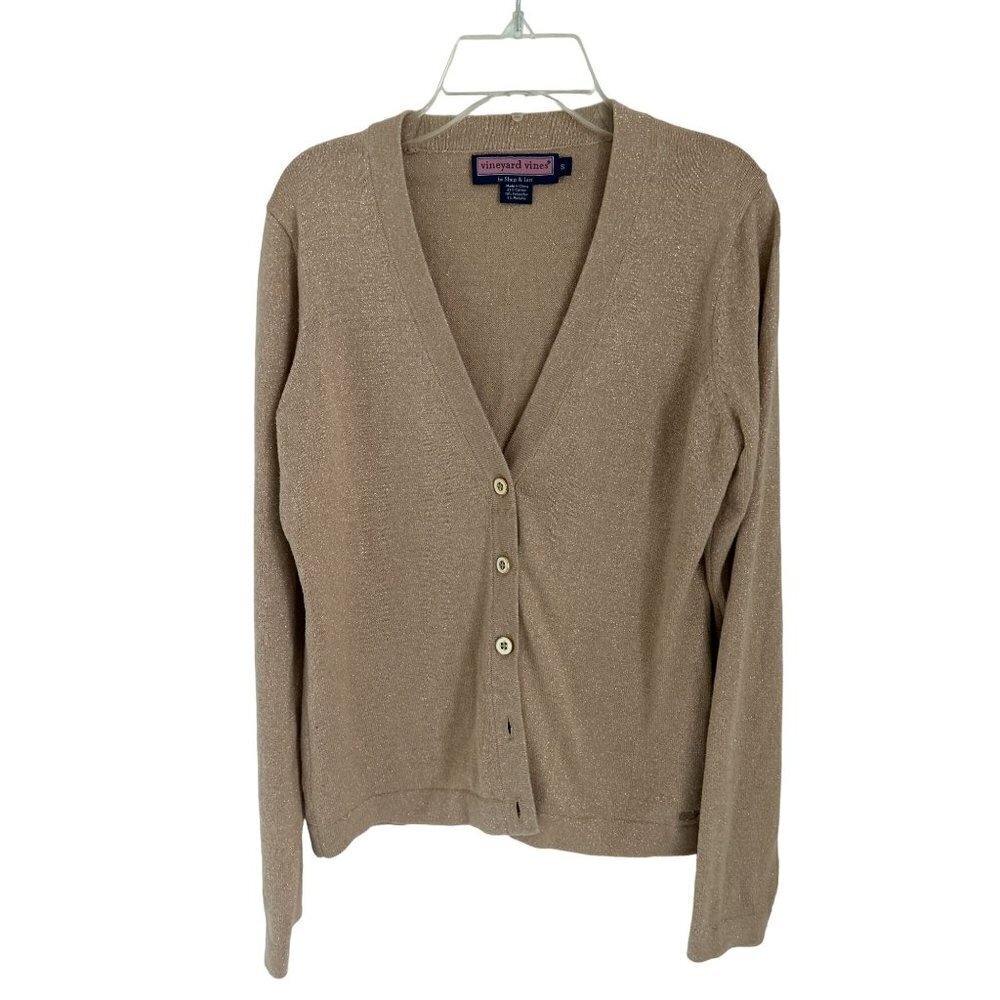 Vineyard Vines Cardigan Sweater in Metallic Gold Sparkle Front Buttons Size 2